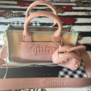 Juicy Couture Pink and Tan Handbag with Mini Pouch